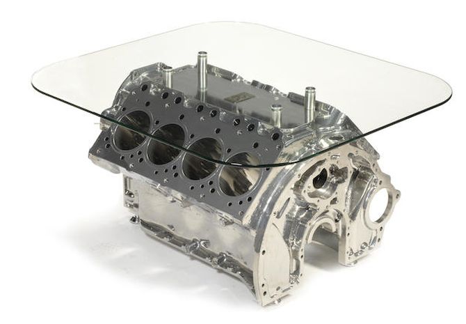 coffee table made from Rolls-Royce V8 engine