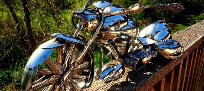 Artist James Rice turns spare spoons into intricate motorcycles