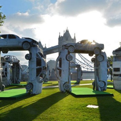 Car Henge sculpture created by Tommy Gun