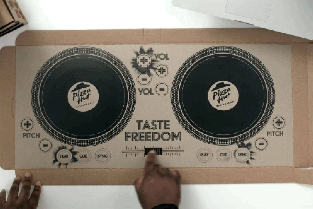 Pizza Hut DJ pizza boxes