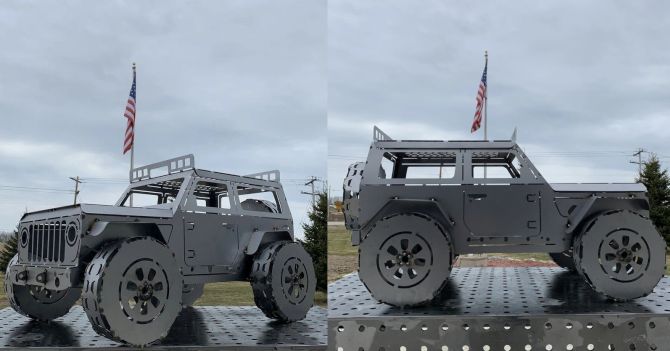 Jeep Wrangler fire place grills from Metal art of Wisconsin